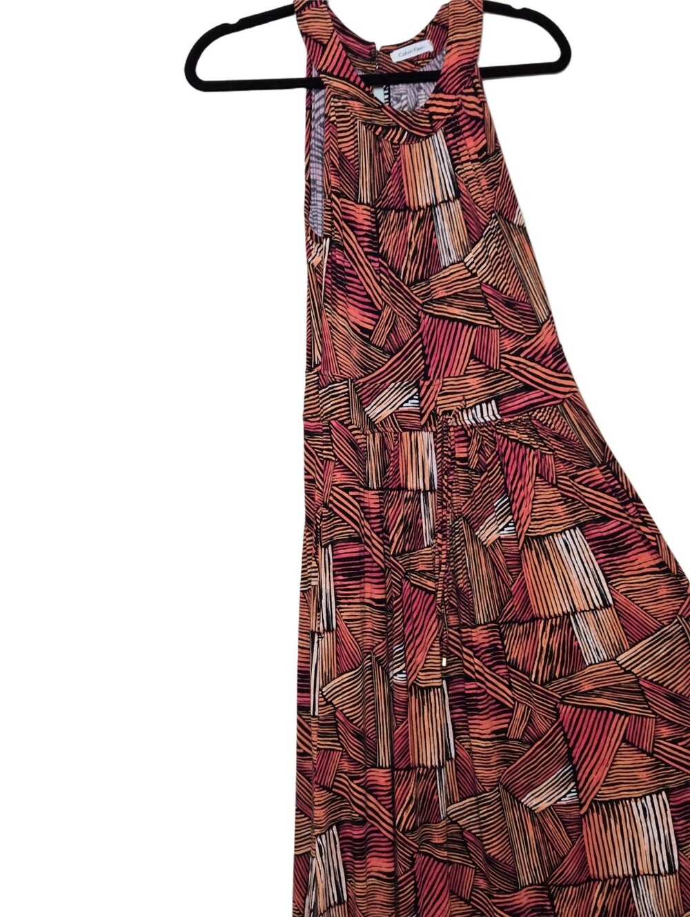 Calvin Klein Sleeveless Geometric Print Maxi Dress in Rust & Black - Picture 3 of 6